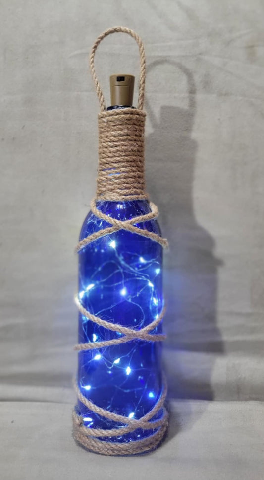 Wine Bottle Light - Blue with Warm White Lights