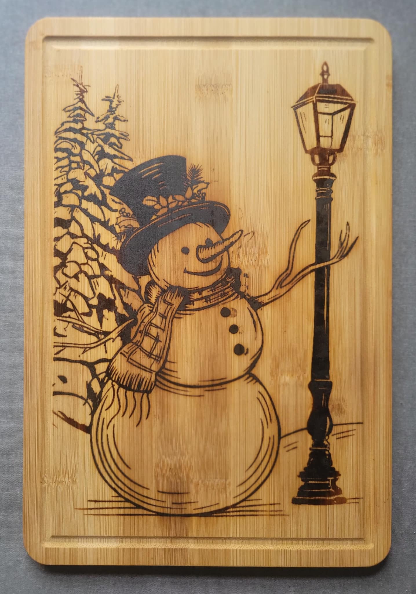 Wood-Burned Cutting Board - Vintage Snowman