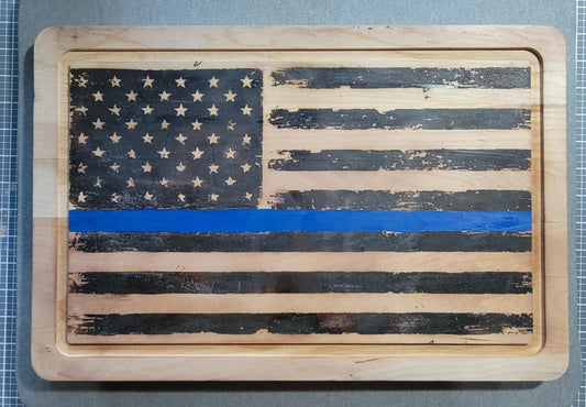 Wood-Burned Cutting Board - Blue Lives Matter