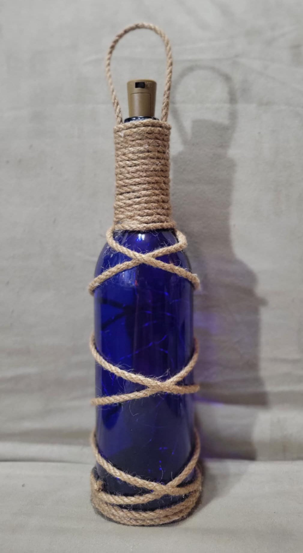 Wine Bottle Light - Blue with Warm White Lights